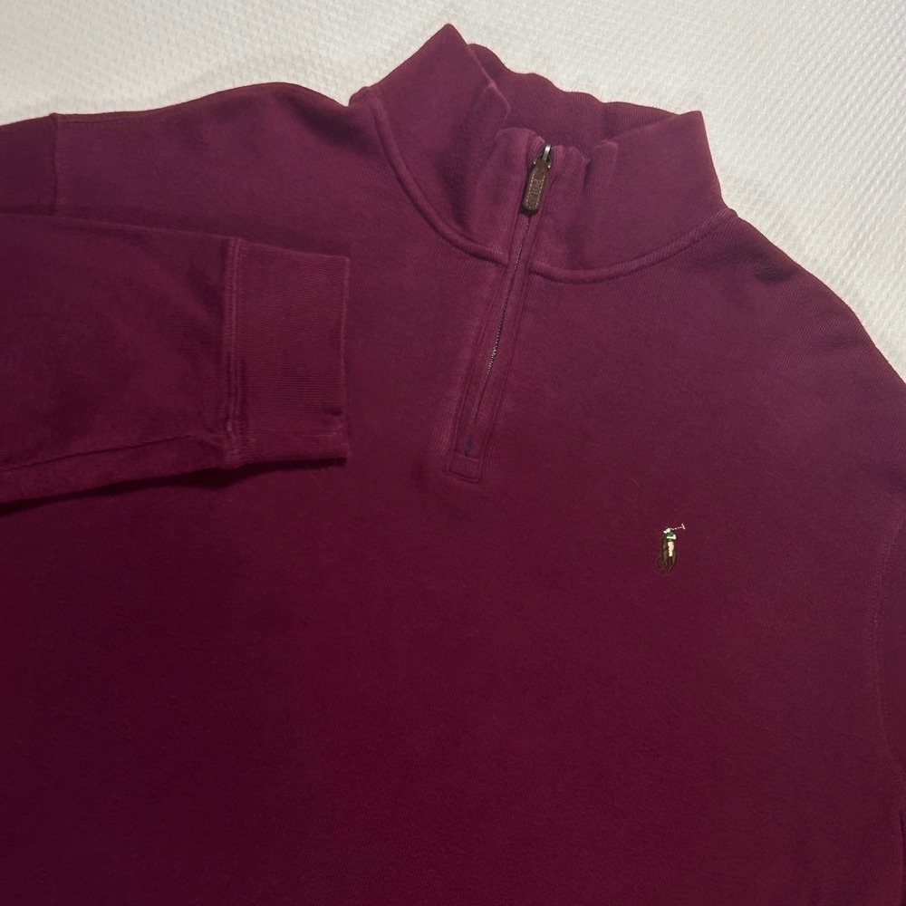 Polo Ralph Lauren Mens XL Burgundy Estate Rib 1/4 Zip Cotton Pullover Sweater